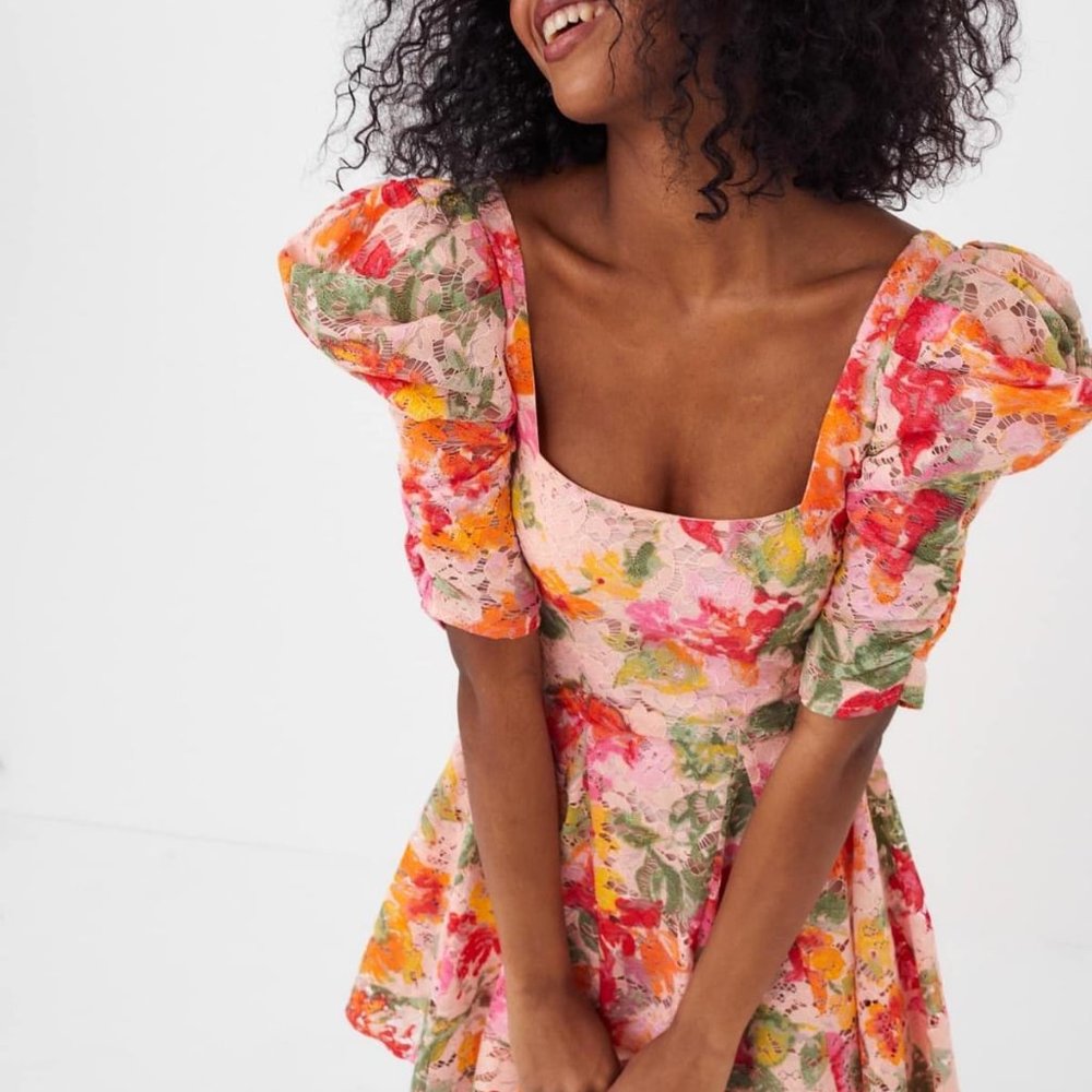 For Love & Lemons Dascha Puff Sleeve Mini Dress NWT